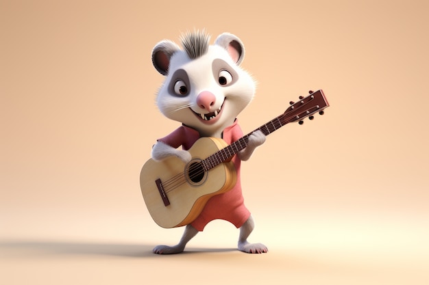 Kostenloses Foto ein süßes opossum spielt gitarre.