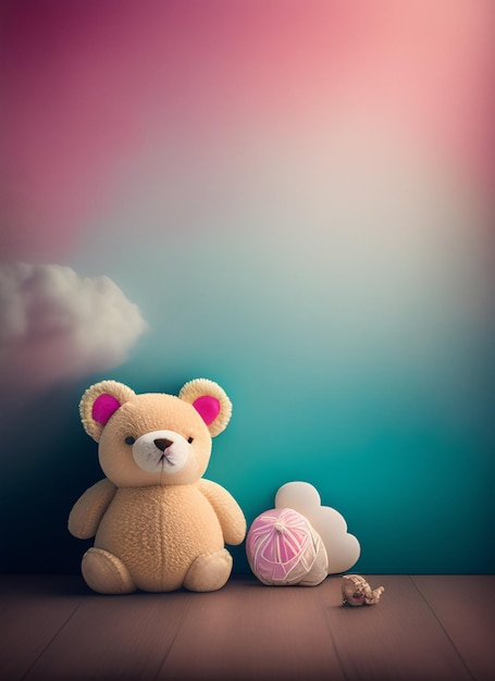 Ein Teddybär sitzt neben einem Wollknäuel.