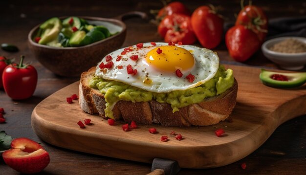 Ein Toast mit einem Ei und einer Avocado darauf