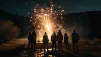 Kostenloses Foto ein traditionelles fest mit lagerfeuerwerk und einer feiernden menschenmenge, generiert durch ki