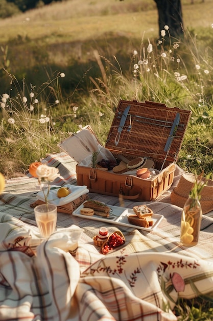 Kostenloses Foto ein träumiges picknick-stillleben