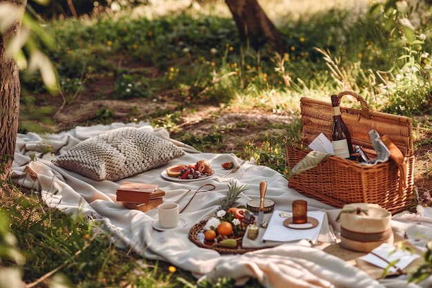 Kostenloses Foto ein träumiges picknick-stillleben