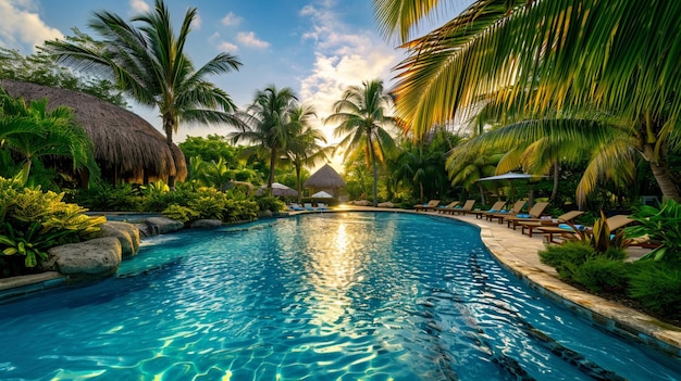 Kostenloses Foto ein tropisches paradies in einem poolresort