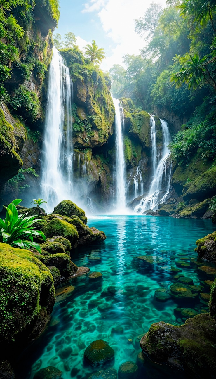 Kostenlose Foto ein versteckter wasserfallparadies