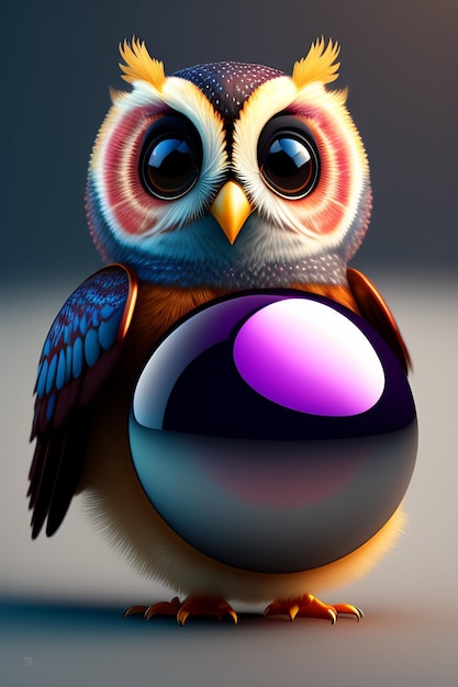 Ein Vogel mit einem violetten Ball auf dem Kopf
