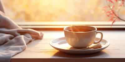 Kostenloses Foto ein weiches licht badet eine ruhige szene einer aufgedrehten tasse mit verschüttetem tee