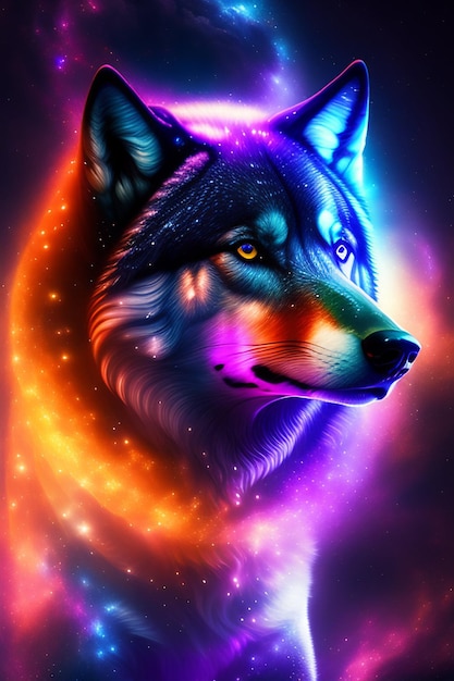 Ein Wolf mit einem blauen Licht im Gesicht