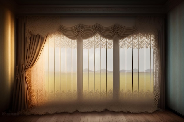 Ein Zimmer mit einem Vorhang, auf dem „das Wort Fenster“ steht