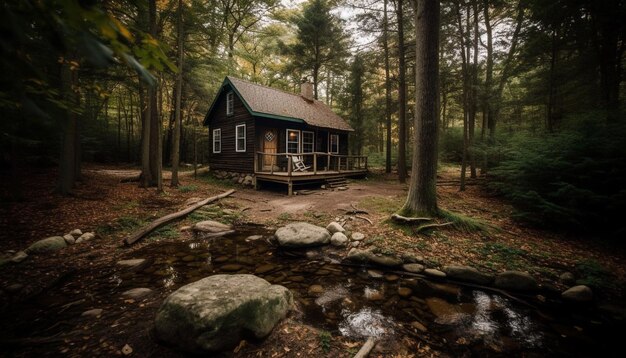 Eine alte Hütte im ruhigen Wald, eine rustikale Schönheit, generiert von KI