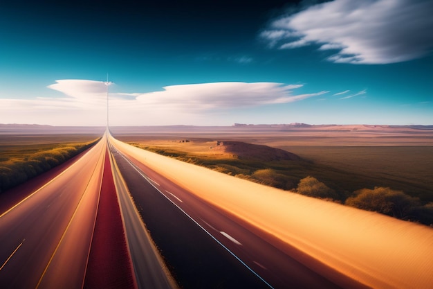 Kostenloses Foto eine autobahn mit blauem himmel und wolken