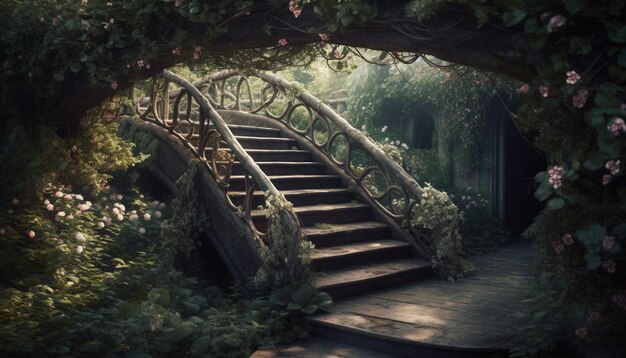 Eine Brücke im Wald mit einem Baum im Hintergrund