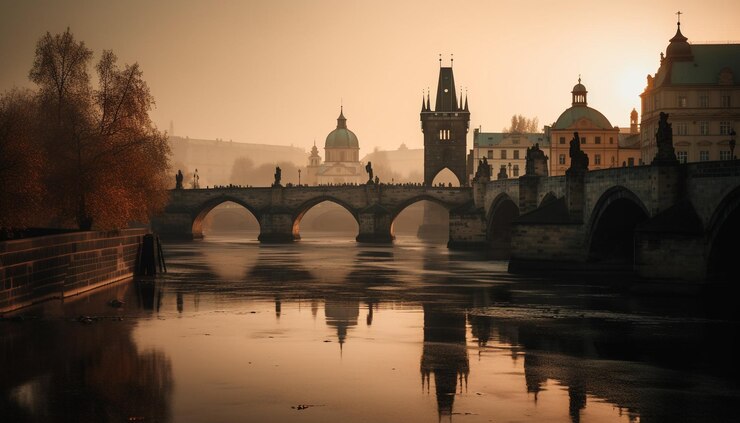 Kostenlose Foto eine brücke und gebäude in prag