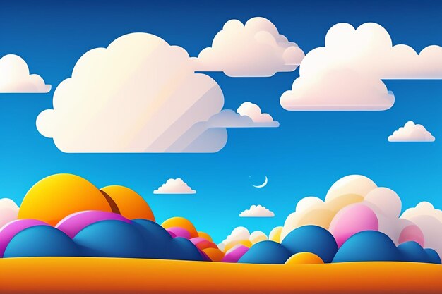 Eine bunte Landschaft mit einem Mond am Himmel.