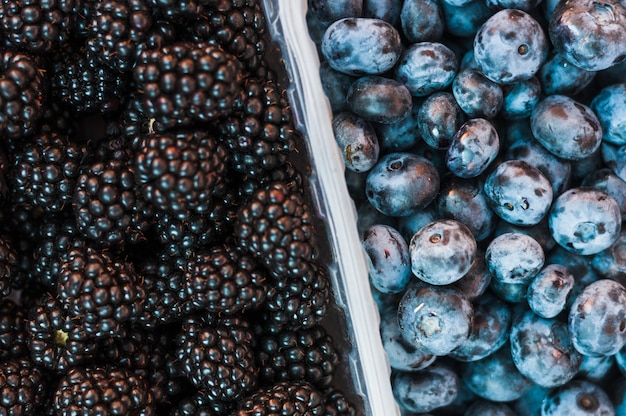 Eine draufsicht auf brombeeren und blaubeeren