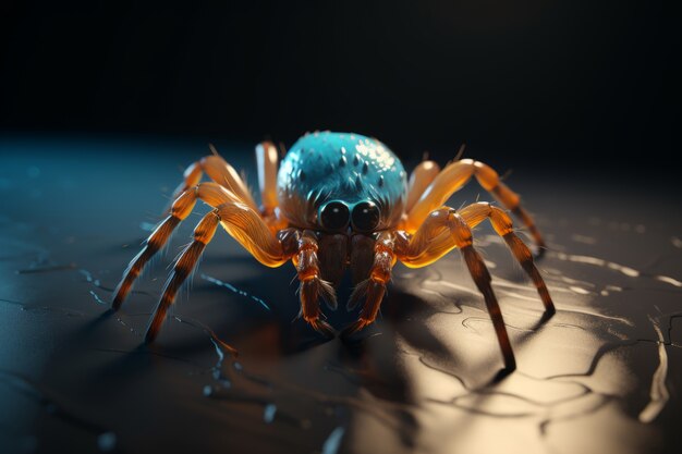 Eine dreidimensionale Spinne mit Beinen und Chelicerae