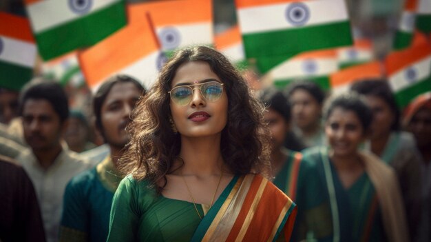 Eine Frau feiert den indischen Republiktag.