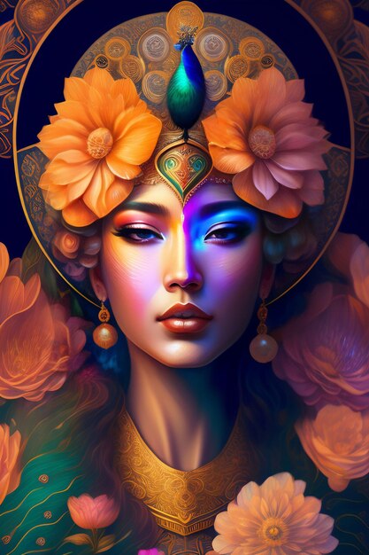 Eine Frau mit einer Blumenkrone auf dem Kopf