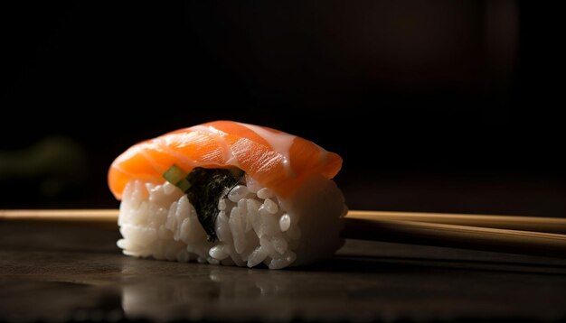 Eine frische Gourmet-Mahlzeit aus japanischem Sashimi und Nigiri, die von KI generiert wird