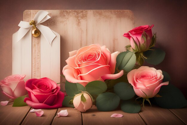 Eine Geschenkbox mit Rosen darauf