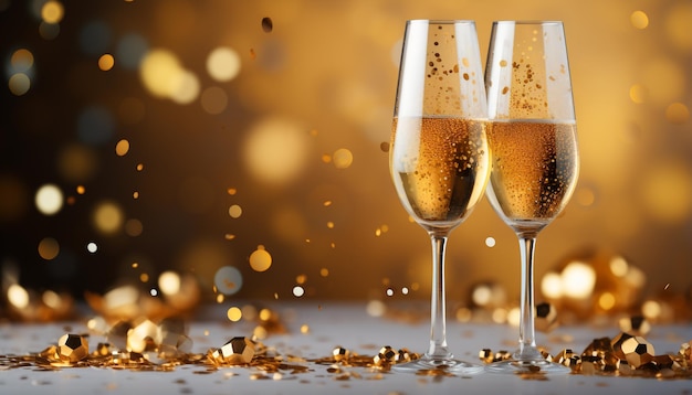 Eine glamouröse Feier mit Champagner und goldenen Dekorationen, generiert durch künstliche Intelligenz