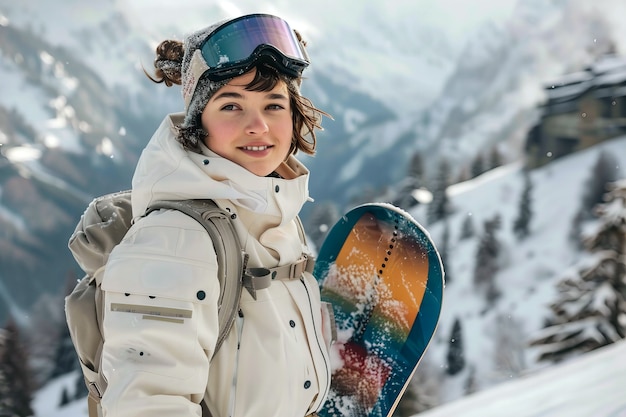 Kostenloses Foto eine glückliche frau, die snowboardfahren genießt