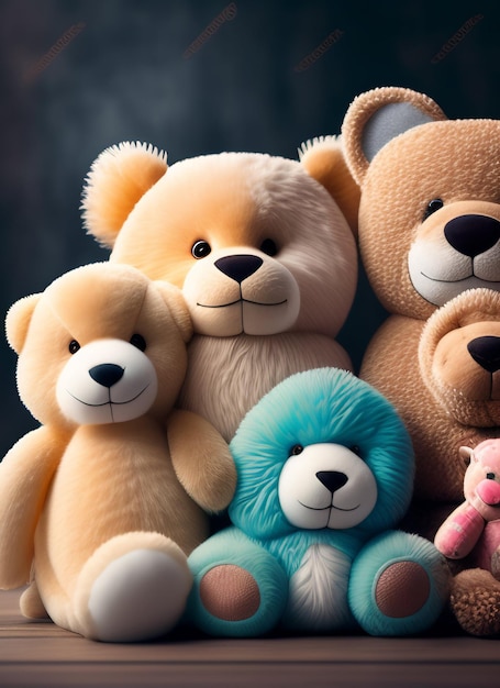 Kostenloses Foto eine gruppe teddybären mit einem von ihnen hat ein blaues gesicht.