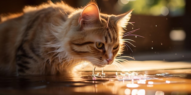 Kostenloses Foto eine hauskatze trinkt aus einem einzigartigen wasserdispenser