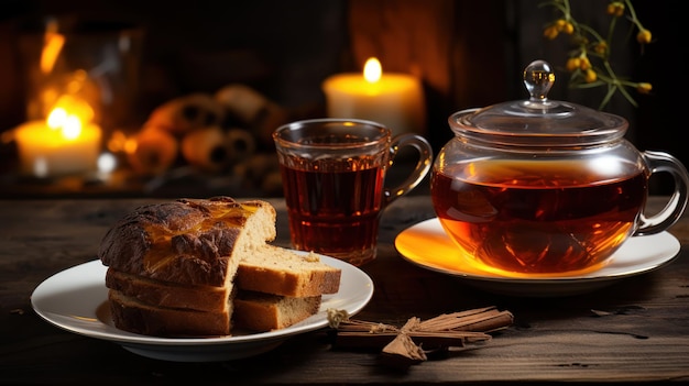 Kostenloses Foto eine heiße tasse tee in der nähe trägt zu einer herzlichen, willkommenen umgebung bei