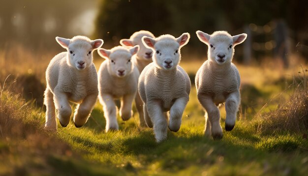 Eine Herde Lämmer, die in einem Feld läuft