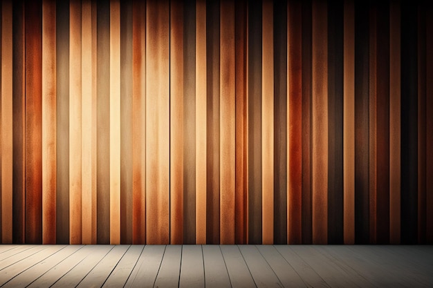 Eine Holzwand mit einem Holzboden und einem Holzboden