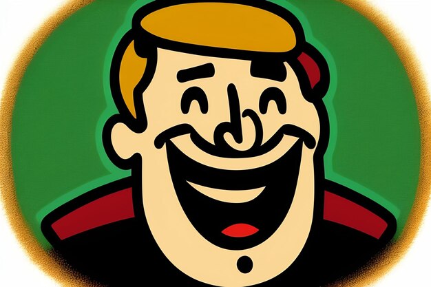 Eine Karikatur eines Mannes mit einem breiten Lächeln auf seinem Gesicht.