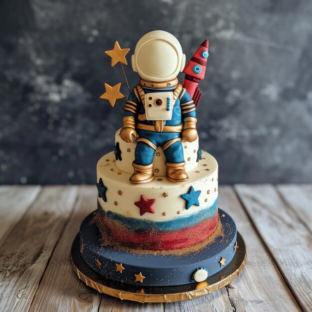 Eine köstliche Astronauten-Torte in 3D.