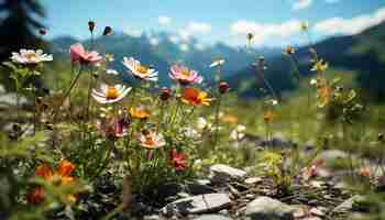 Kostenloses Foto eine lebendige wiese mit wildblumen eine ruhige szene in der natur, die von künstlicher intelligenz erzeugt wurde