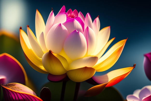 Eine Lotusblume mit einem rosa und gelben Zentrum