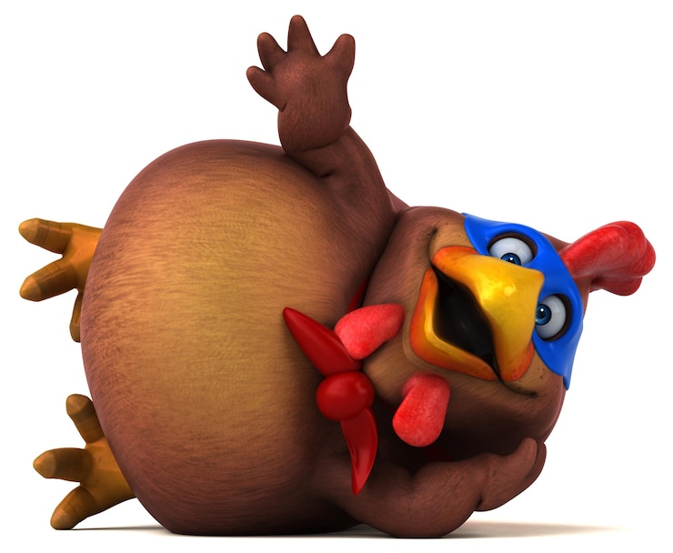 Kostenlose Foto eine lustige 3d-cartoon-illustration eines hühner-superhelden