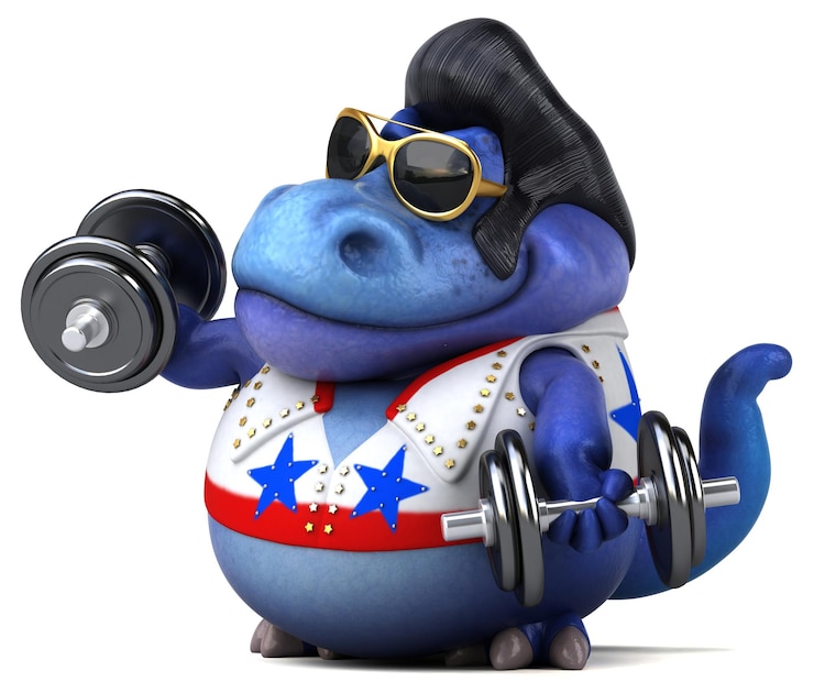 Kostenlose Foto eine lustige 3d-cartoon-illustration eines trex-rockers