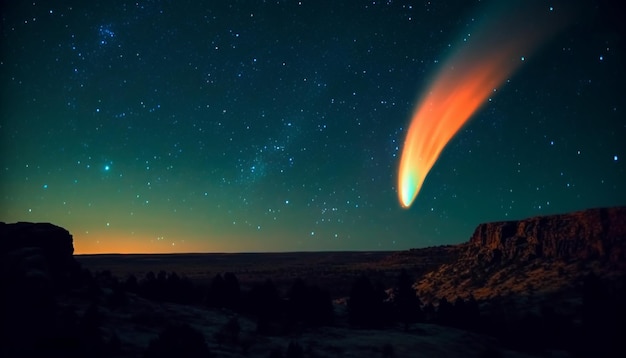 Kostenloses Foto eine majestätische bergkette, beleuchtet von leuchtenden sternenspuren, die von ki generiert wurden