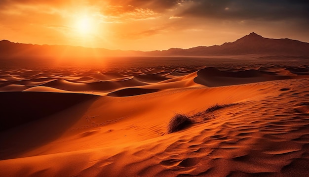 Eine majestätische Bergkette, die von einem von KI generierten Sonnenaufgang beleuchtet wird