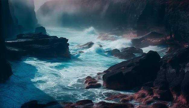 Eine majestätische Welle kracht gegen die Klippe von Big Sur, die von der KI erzeugt wird