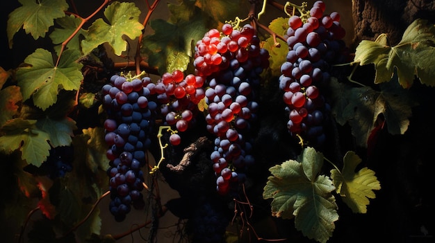 Eine mit Trauben beladene Weinrebe. Fülle an Trauben