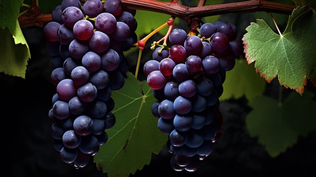 Eine mit Trauben beladene Weinrebe. Fülle an Trauben
