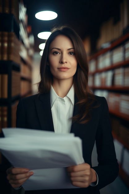 Kostenloses Foto eine mittelgroße frau arbeitet als anwältin.