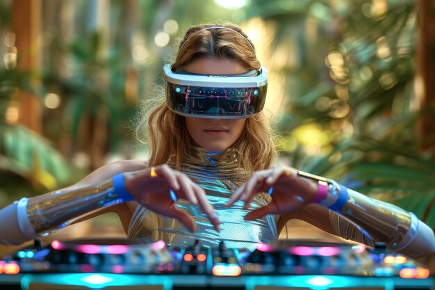 Kostenloses Foto eine mittelgroße frau djing mit vr-brille