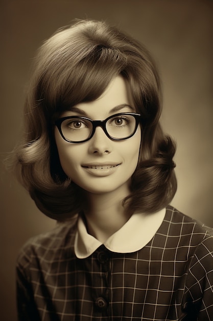 Eine mittelgroße junge Frau posiert ein Vintage-Porträt