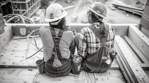 Kostenloses Foto eine monochrome szene, die das leben der arbeiter auf einem baustell darstellt