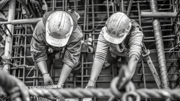 Kostenloses Foto eine monochrome szene, die das leben der arbeiter auf einem baustell darstellt