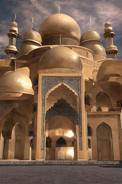 Eine Moschee mit blauem Himmel und ein weißes Gebäude mit einer Kuppel und einem Schild mit der Aufschrift "Ich liebe dich".