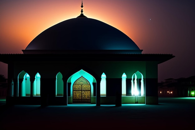 Kostenloses Foto eine moschee mit blauem licht in der nacht