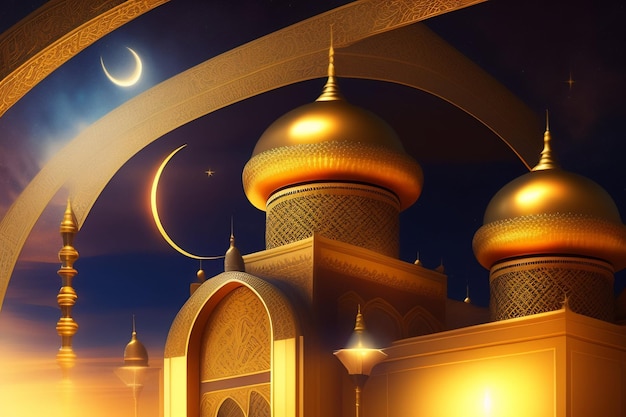 Kostenloses Foto eine moschee mit mond und sternen im hintergrund