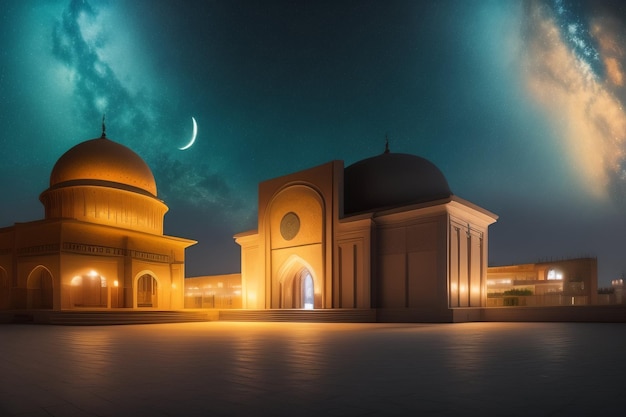 Kostenloses Foto eine nachtszene mit einer moschee und dem mond